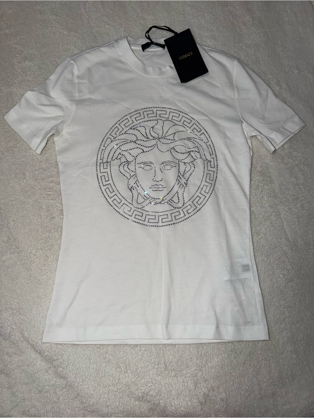 NWT Versace White Crystal Medusa Logo T-Shirt Sz 38 - Picture 1 of 6